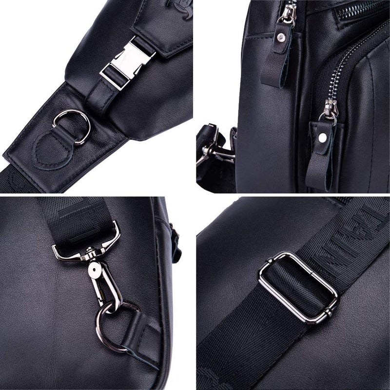 Hebetag Leather Sling Bag Crossbody Backpack for Men Women Outdoor Travel Shoulder Chest Pouch Casual Hiking Pack - Image 5